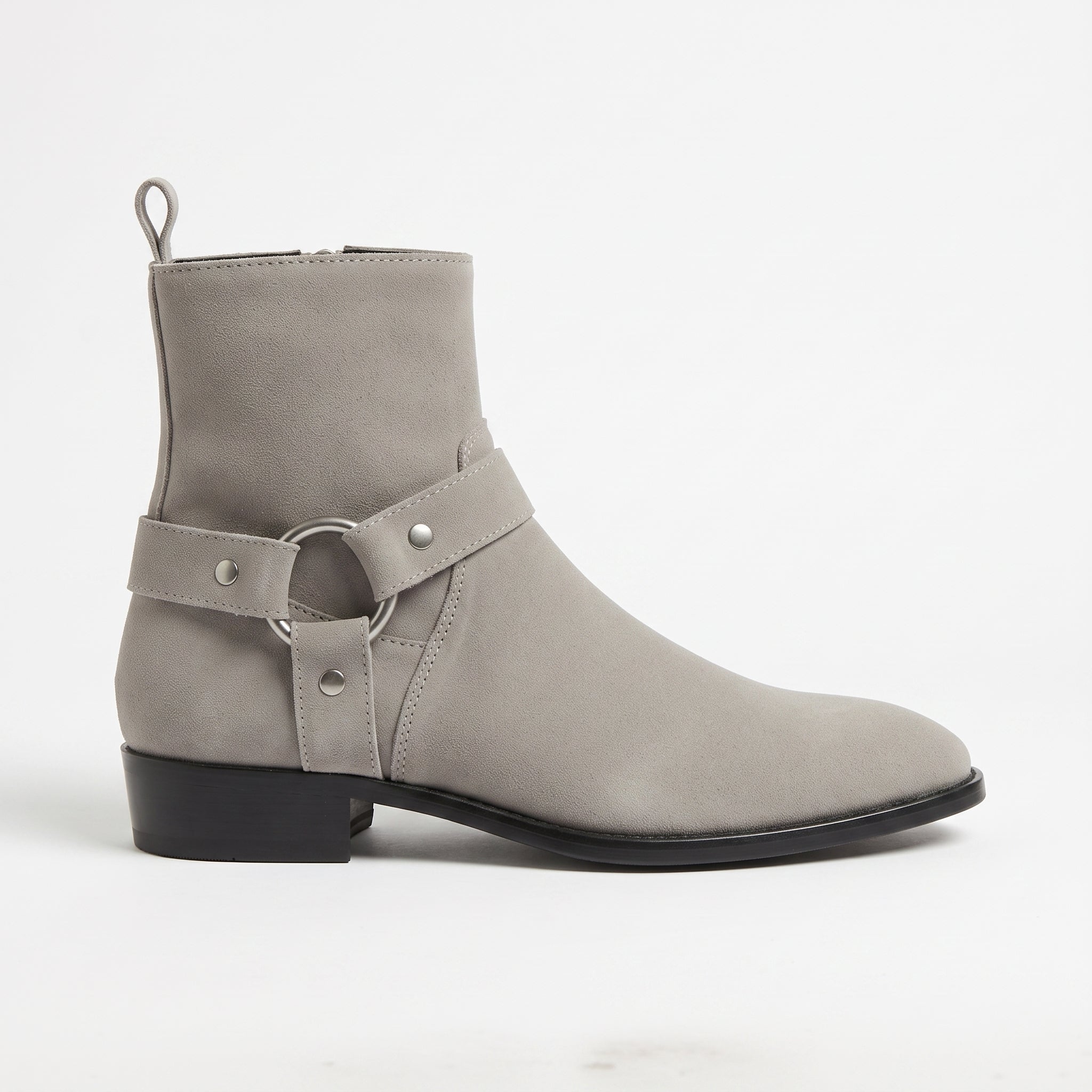 Men's Light Gray Plain-Toe Suede Biker Boots — Brindle