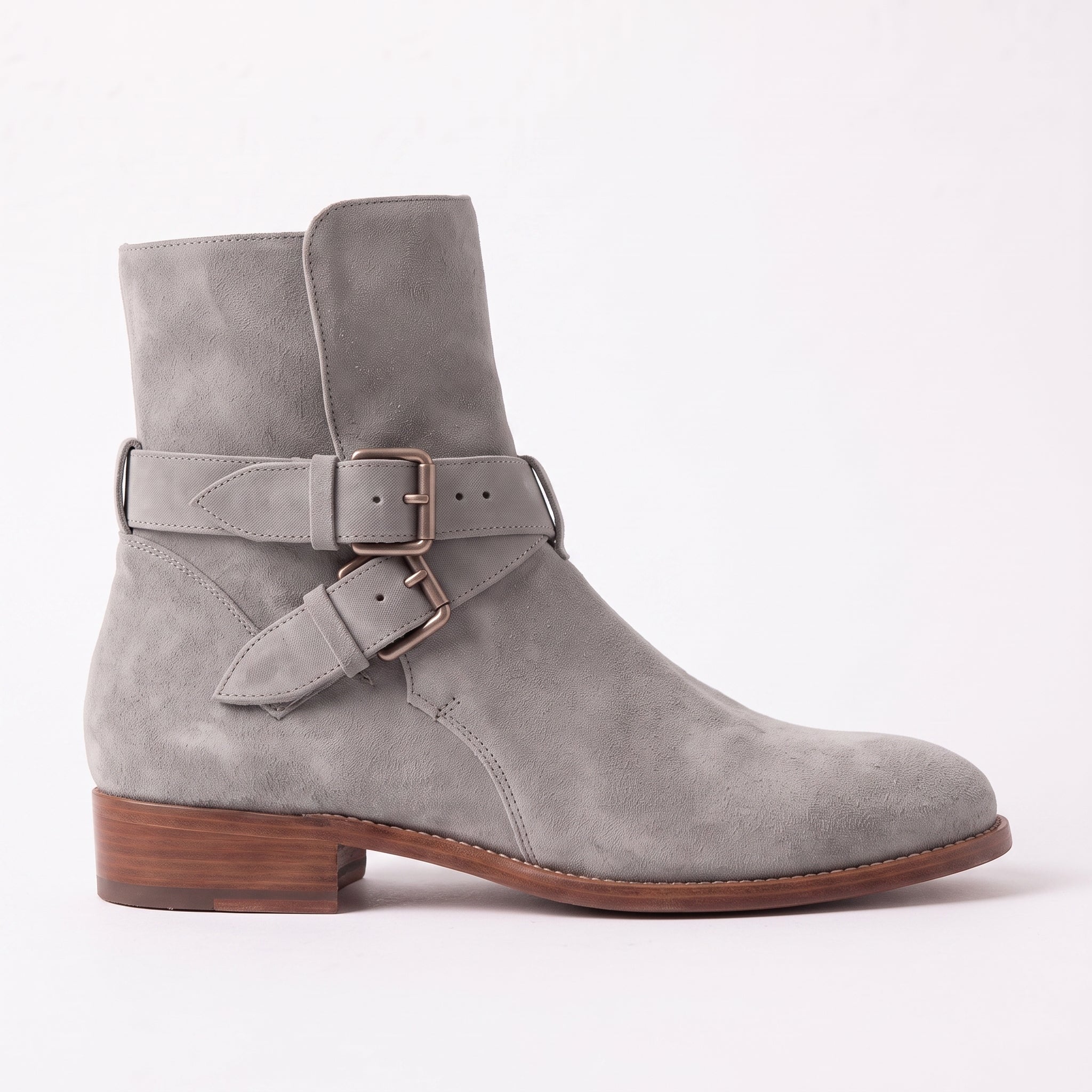 Men's Light Gray Plain-Toe Suede Jodhpur Boots — Astley