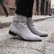 Men's Light Gray Plain-Toe Suede Jodhpur Boots — Hardwick