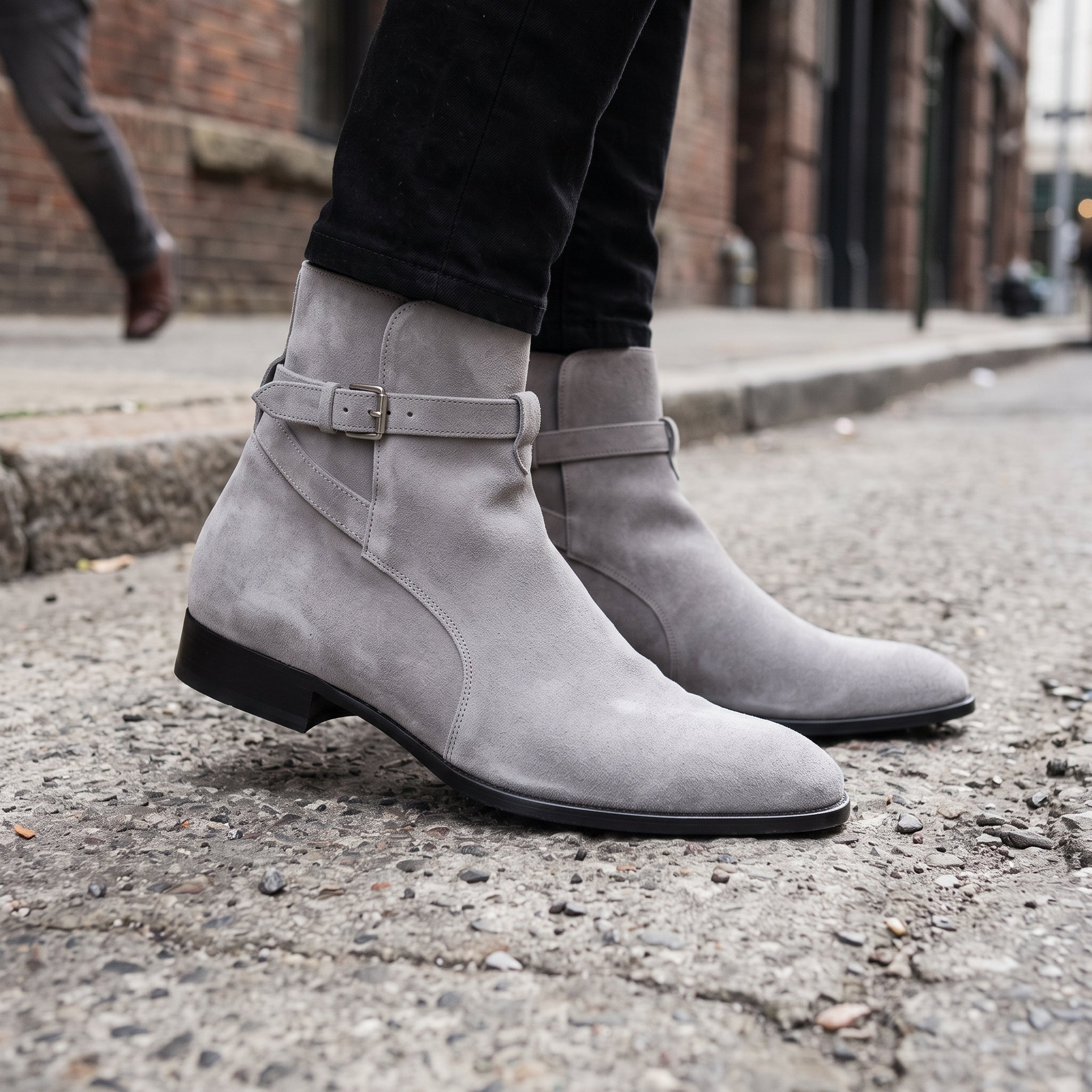 Men's Light Gray Plain-Toe Suede Jodhpur Boots — Hardwick