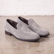 Men's Light Gray Plain-Toe Suede Loafers — Aubrey