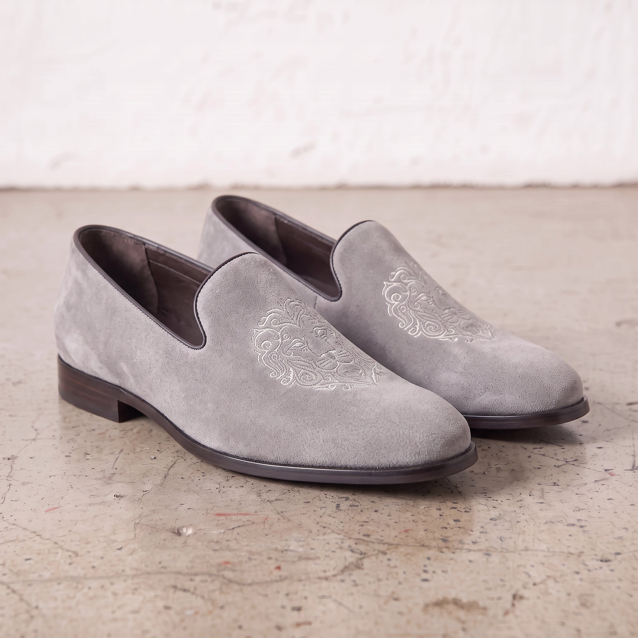 Men's Light Gray Plain-Toe Suede Loafers — Aubrey