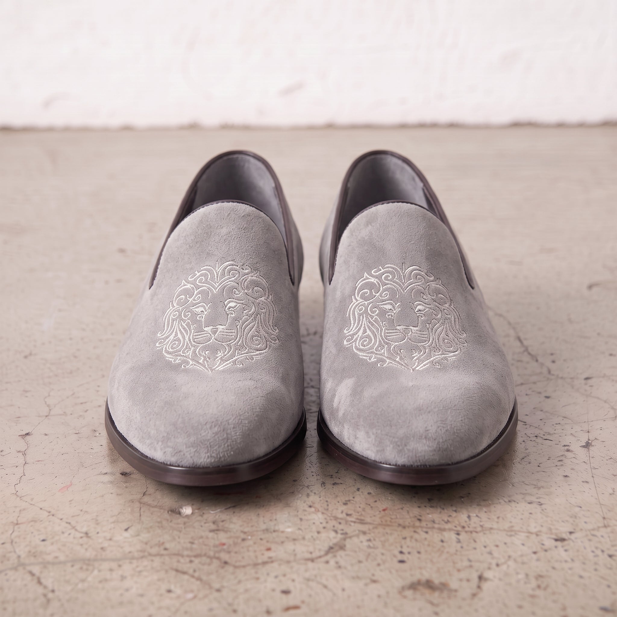 Men's Light Gray Plain-Toe Suede Loafers — Aubrey