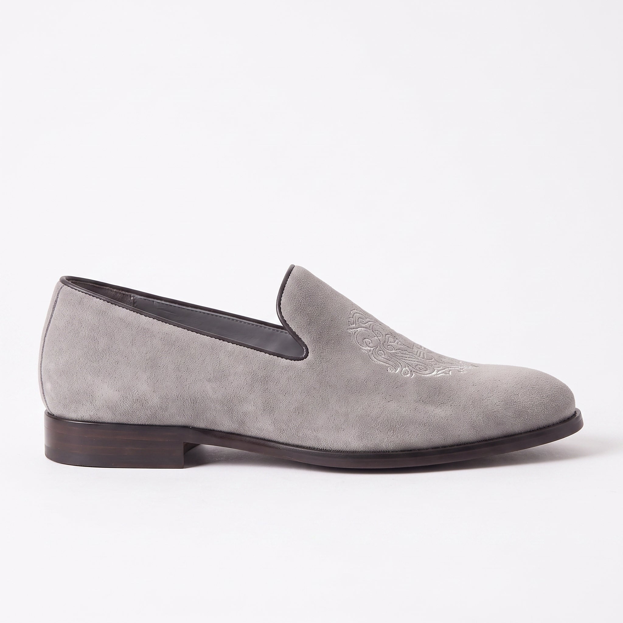 Men's Light Gray Plain-Toe Suede Loafers — Aubrey