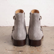 Men's Light Gray Plain-Toe Suede Triple Monk Boots — Hawley