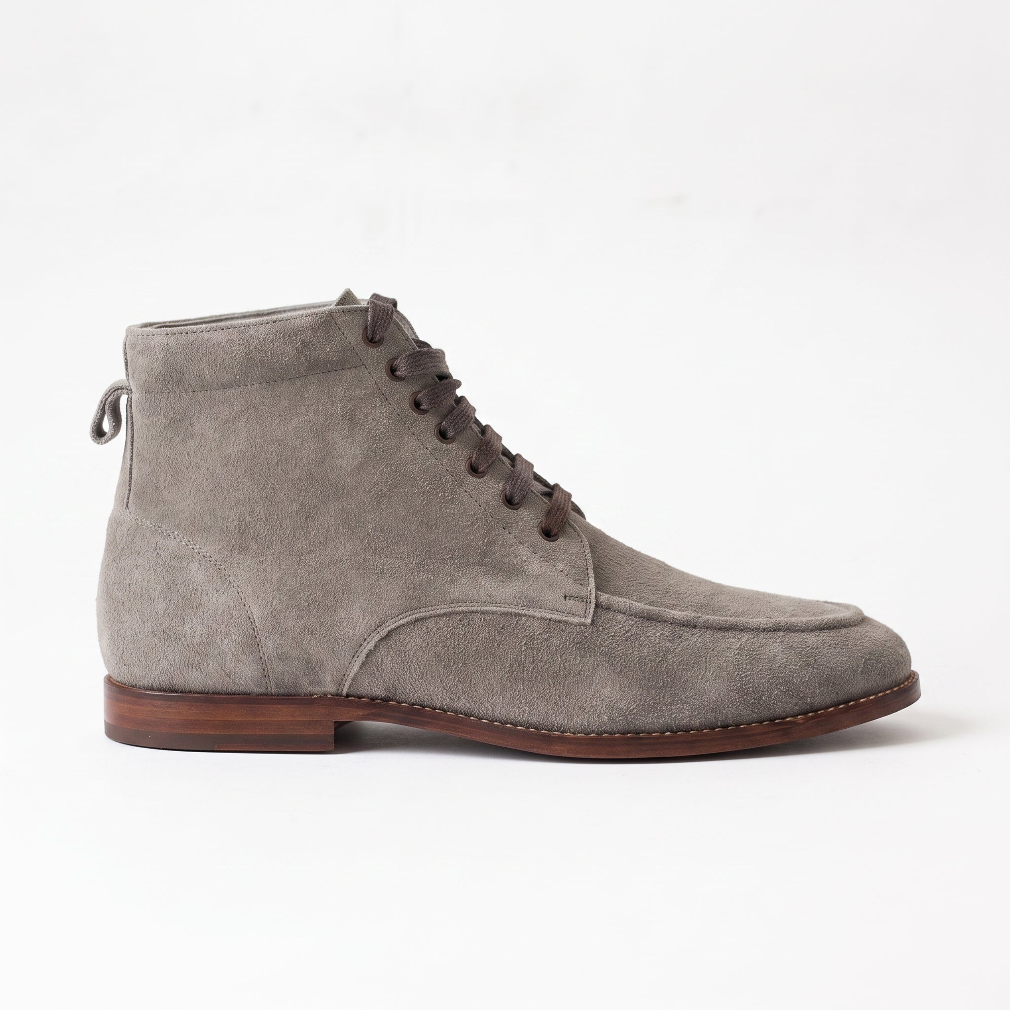 Men's Light Gray Suede Apron-Toe Derby Boots — Bishopstoke