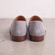 Men's Light Gray Suede Apron-Toe Penny Loafers — Bellingham