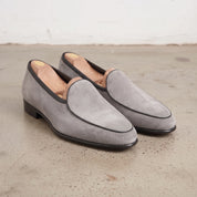 Men's Light Gray Suede Belgian Loafers — Risley