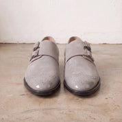 Men's Light Gray Suede Double Monk Strap Shoes — Lowell