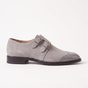 Men's Light Gray Suede Double Monk Strap Shoes — Lowell
