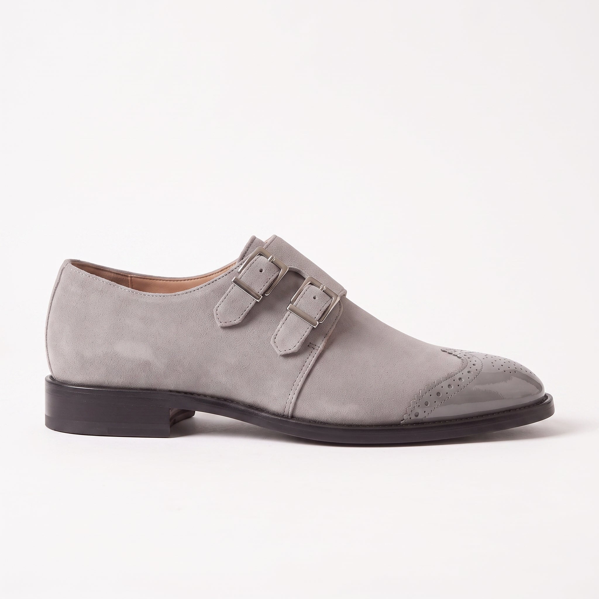 Men's Light Gray Suede Double Monk Strap Shoes — Lowell