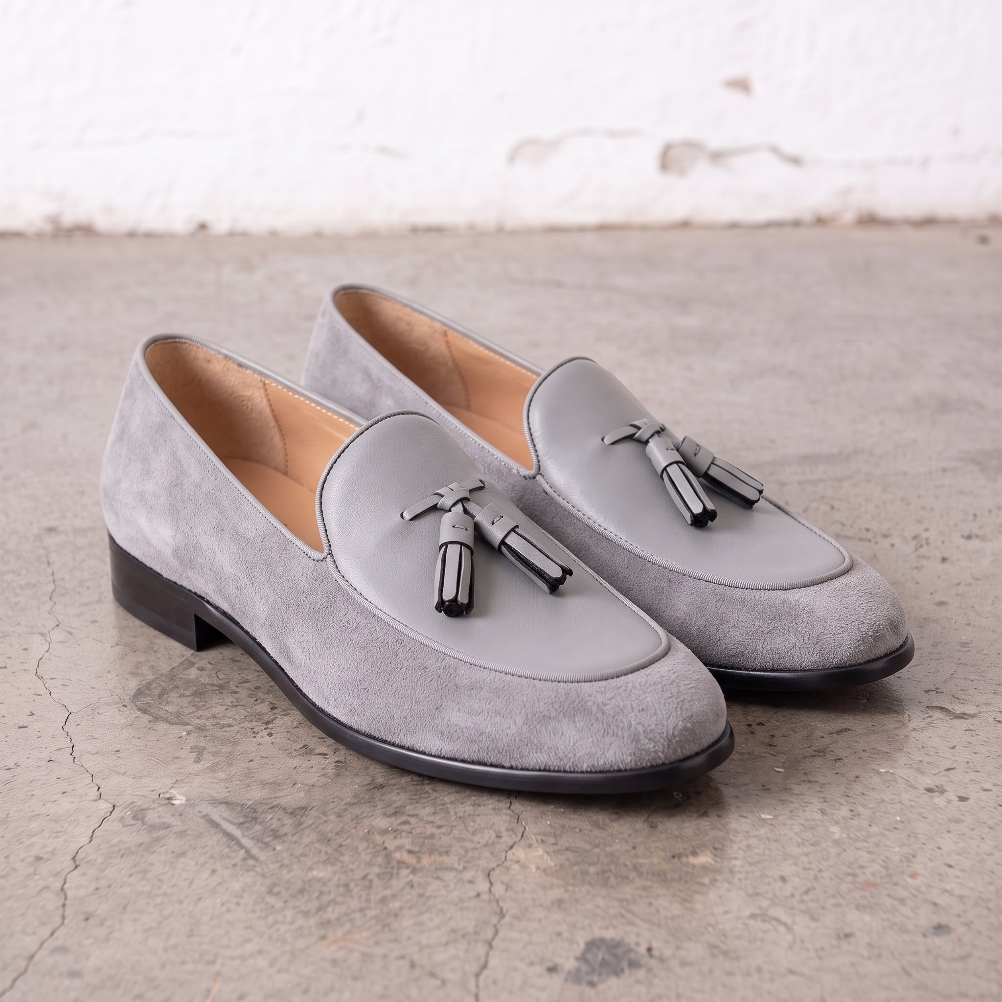 Men's Light Gray Suede Leather Tassel Loafers — Burton