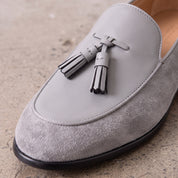 Men's Light Gray Suede Leather Tassel Loafers — Burton