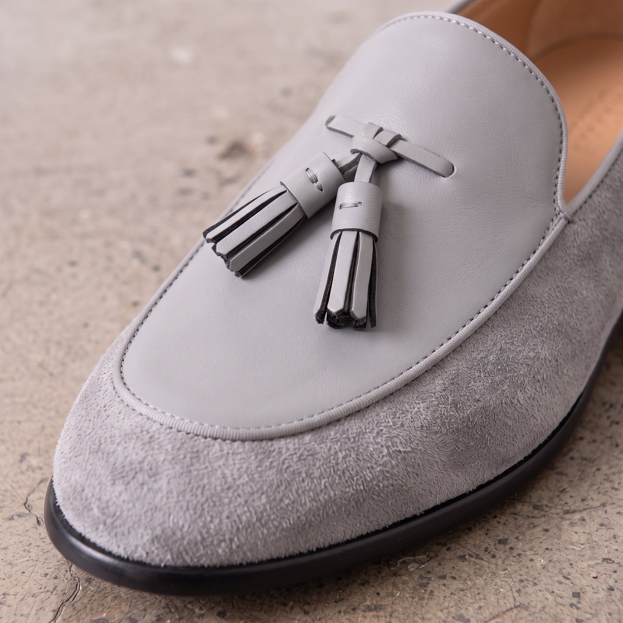 Men's Light Gray Suede Leather Tassel Loafers — Burton