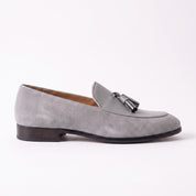 Men's Light Gray Suede Leather Tassel Loafers — Burton