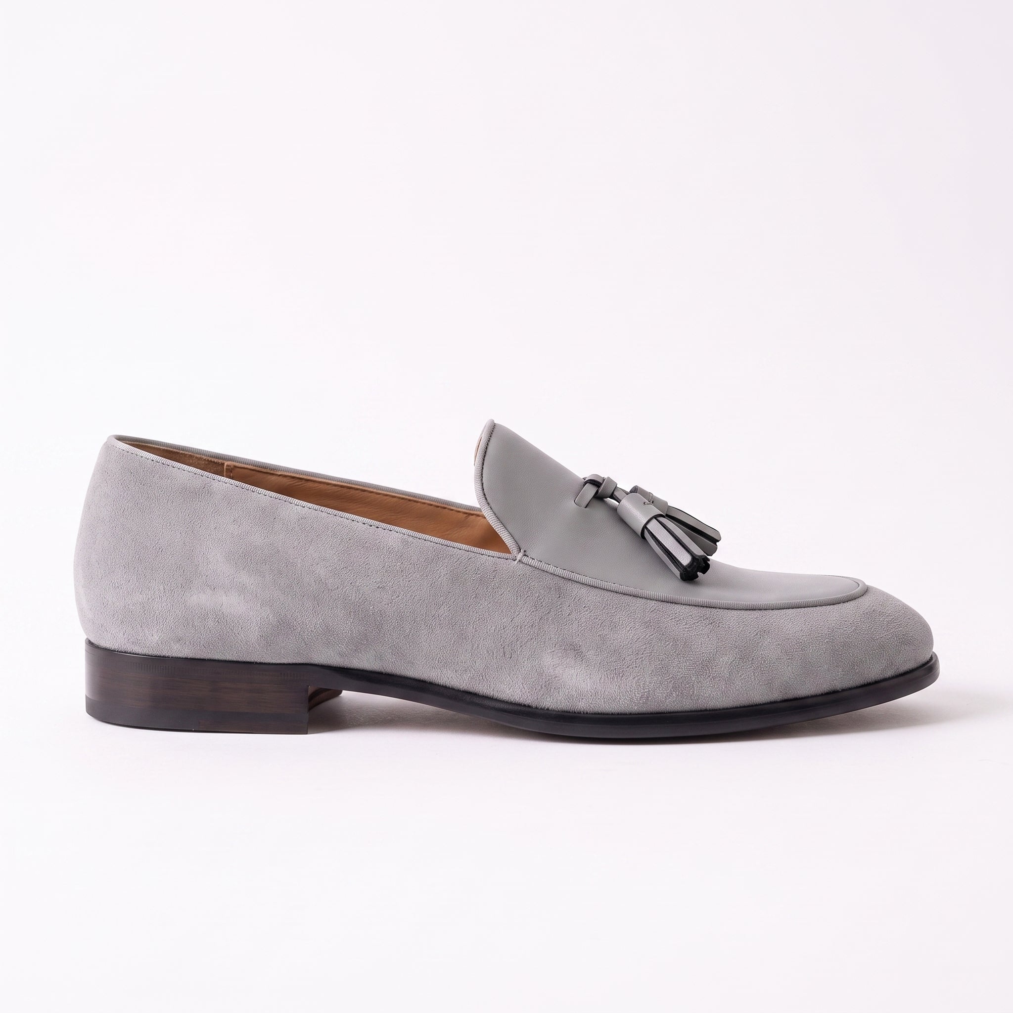 Men's Light Gray Suede Leather Tassel Loafers — Burton