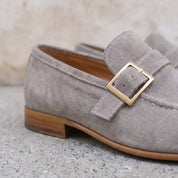 Men's Light Gray Suede Monk Strap Loafers — Abborfield