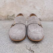 Men's Light Gray Suede Monk Strap Loafers — Abborfield