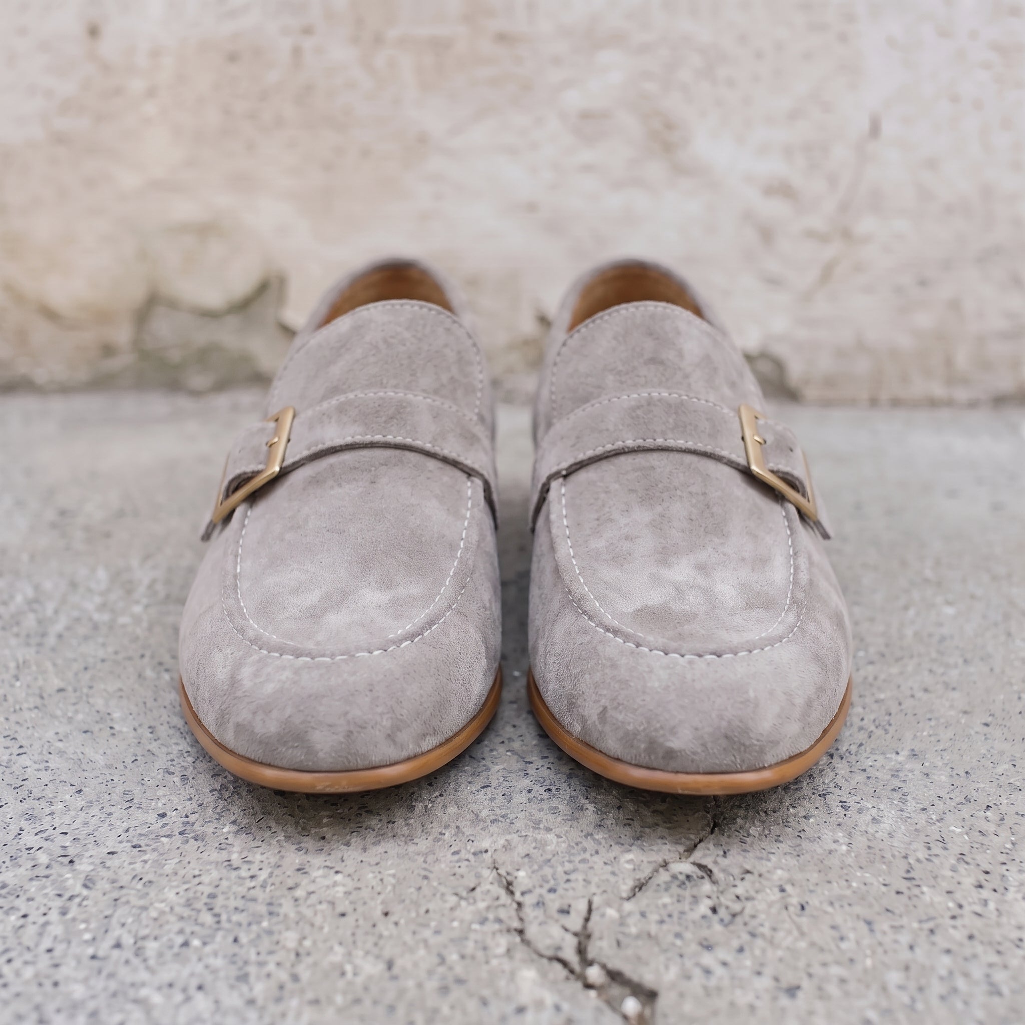 Men's Light Gray Suede Monk Strap Loafers — Abborfield