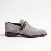 Men's Light Gray Suede Monk Strap Shoes — Harrington