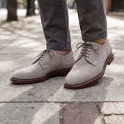 Men's Light Gray Suede Plain-Toe Derby Shoes — Andrewes