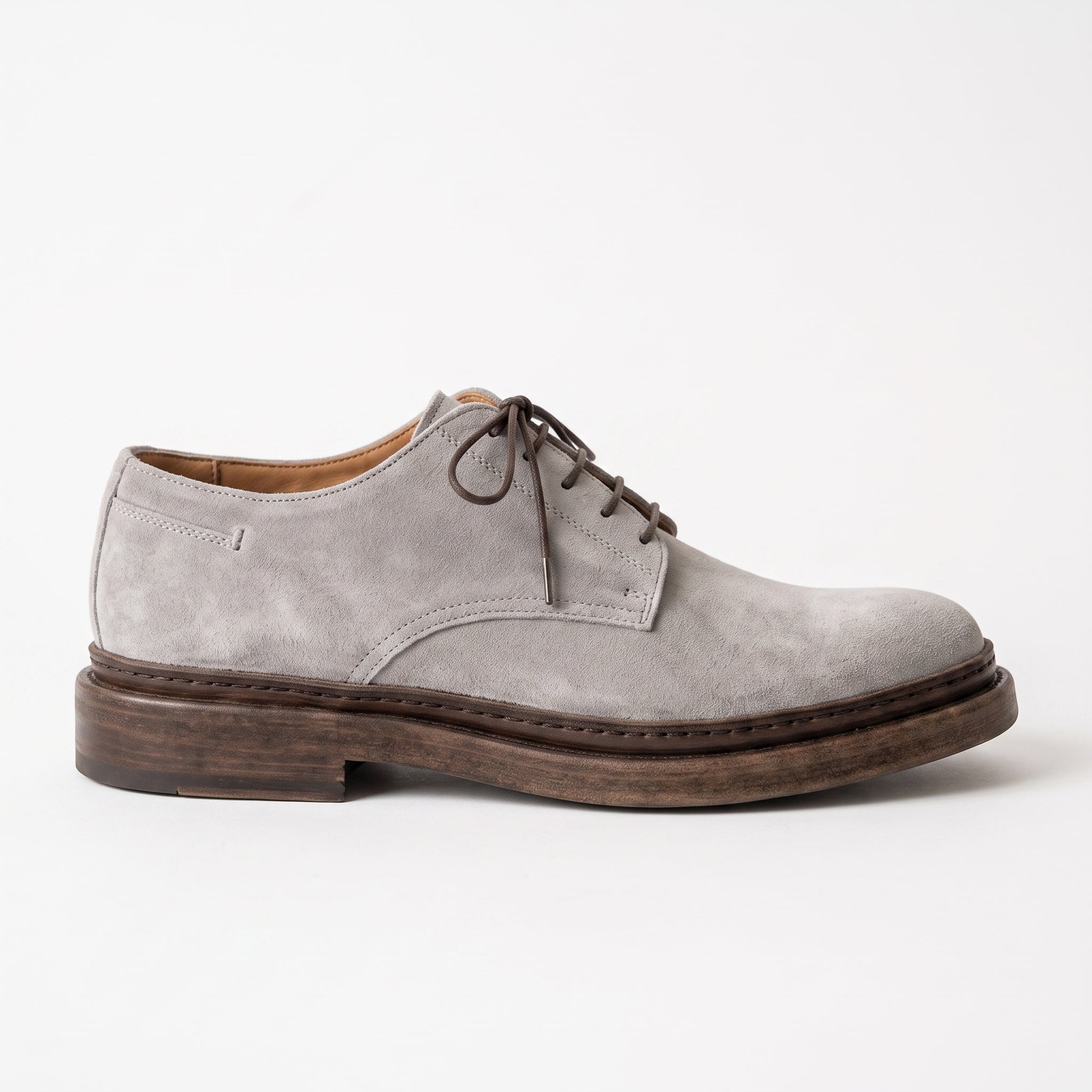 Men's Light Gray Suede Plain-Toe Derby Shoes — Groves