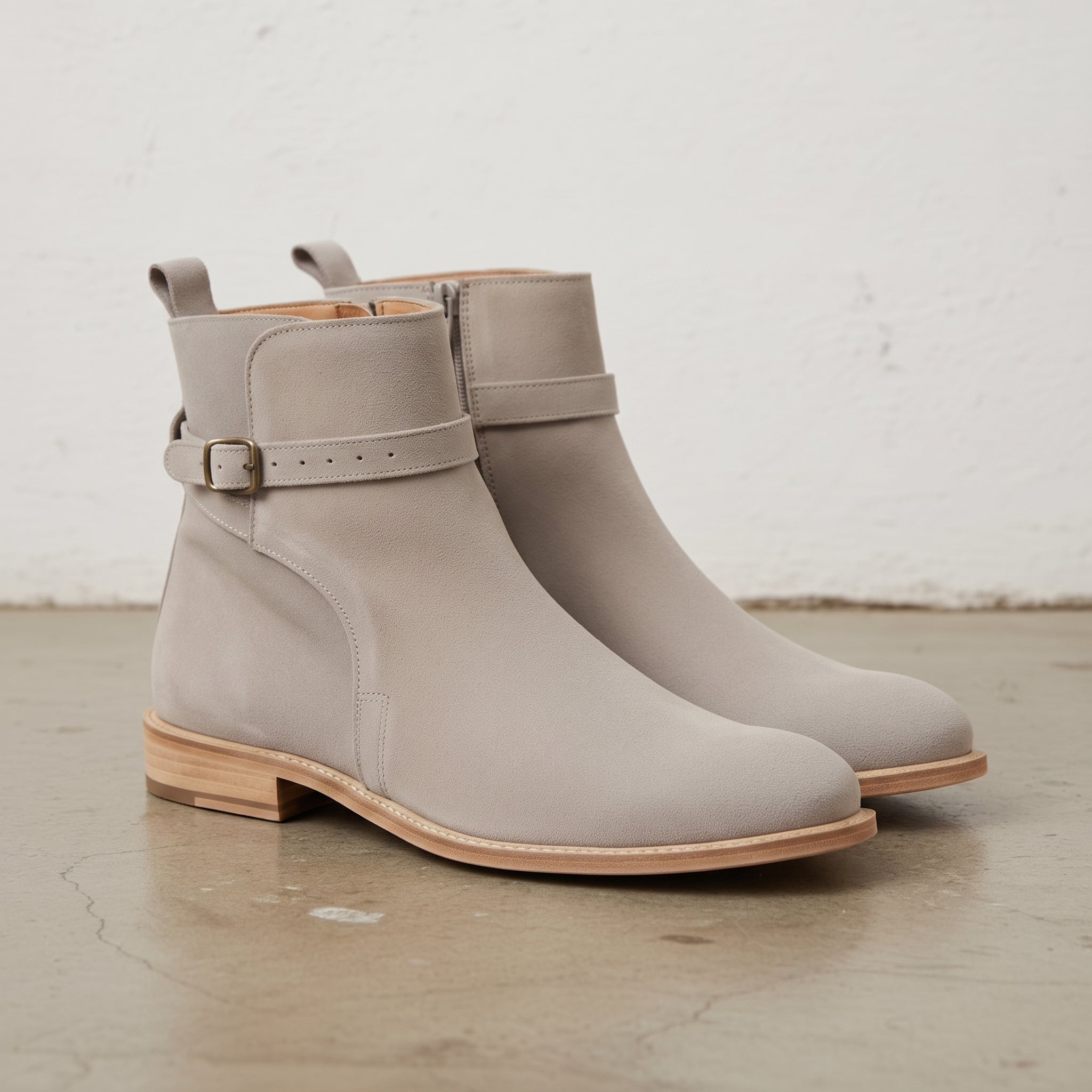 Men's Light Gray Plain-Toe Suede Jodhpur Ankle Boots — Kersley