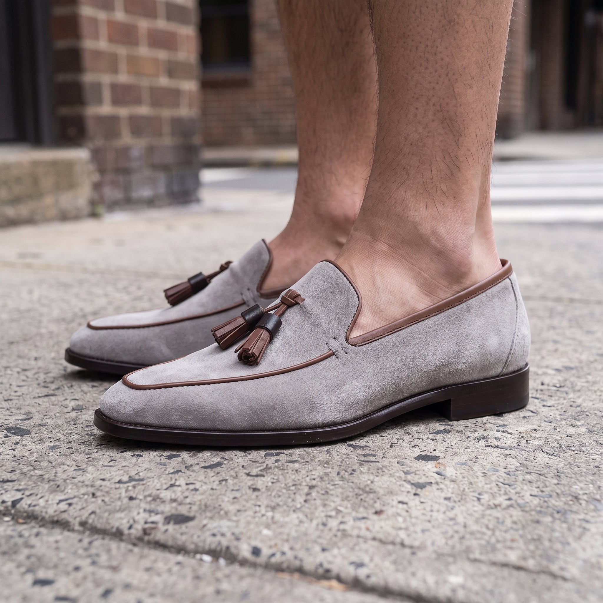 Men's Light Gray Suede Tassel Loafers — Bilsdale — Bilsdale