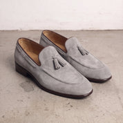Men's Light Gray Suede Tassel Loafers — Colwell