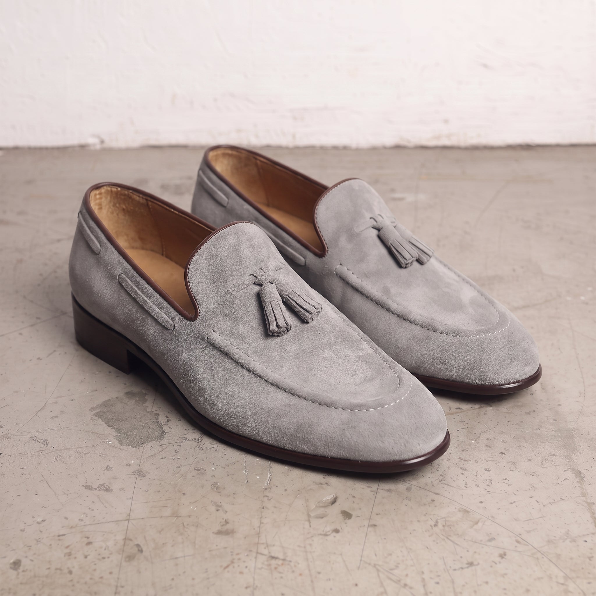 Men's Light Gray Suede Tassel Loafers — Colwell
