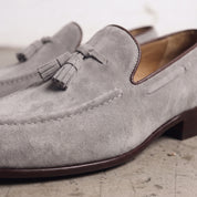 Men's Light Gray Suede Tassel Loafers — Colwell