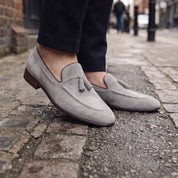 Men's Light Gray Suede Tassel Loafers — Colwell