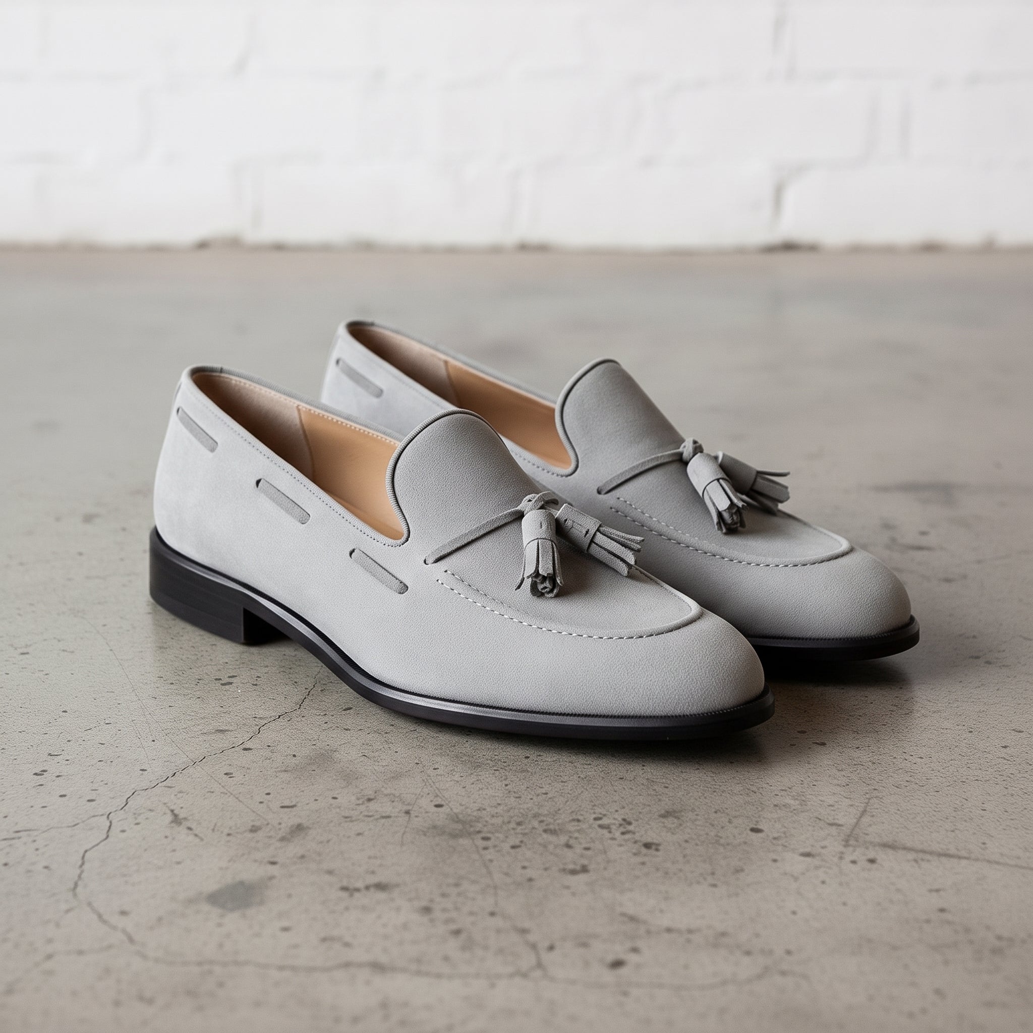 Men's Light Gray Suede Tassel Loafers — Woolton