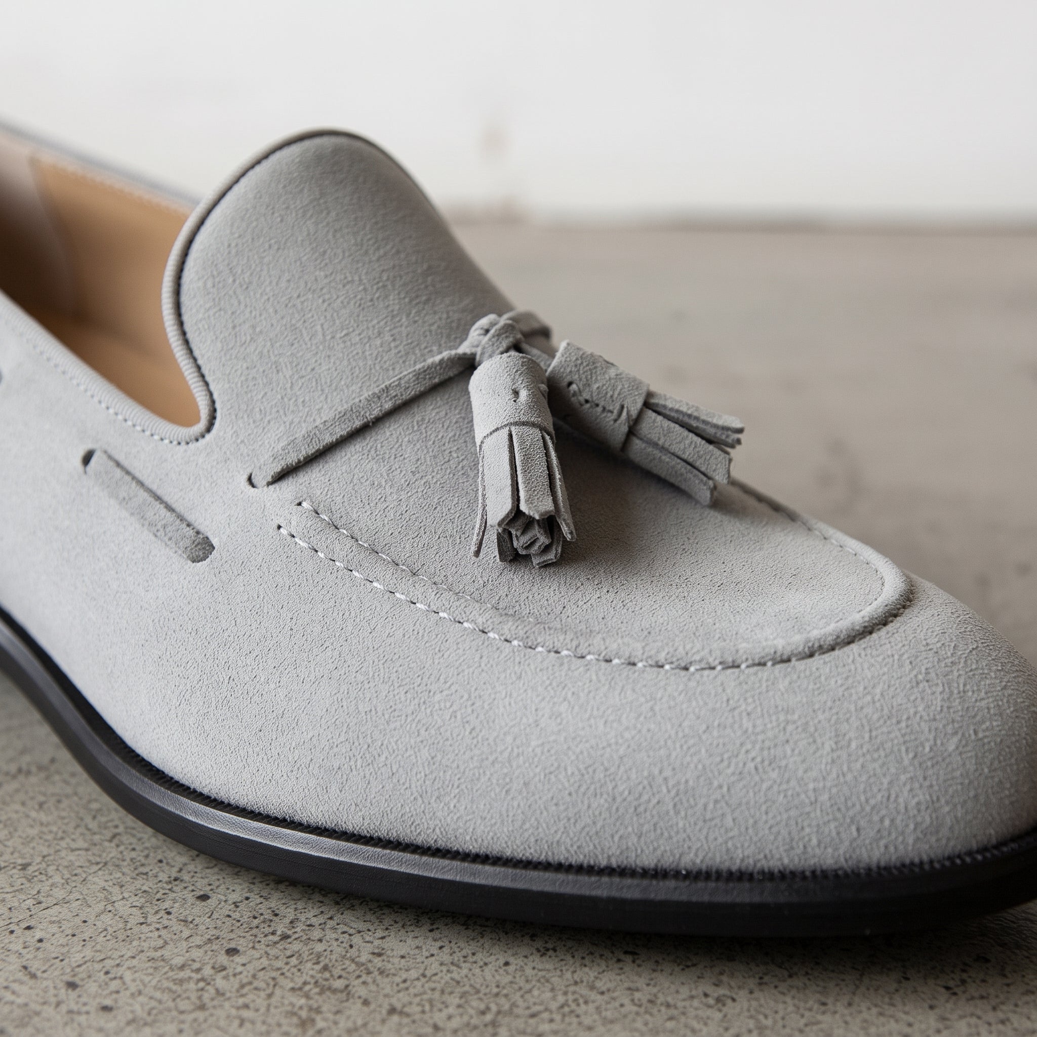 Men's Light Gray Suede Tassel Loafers — Woolton