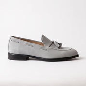 Men's Light Gray Suede Tassel Loafers — Woolton