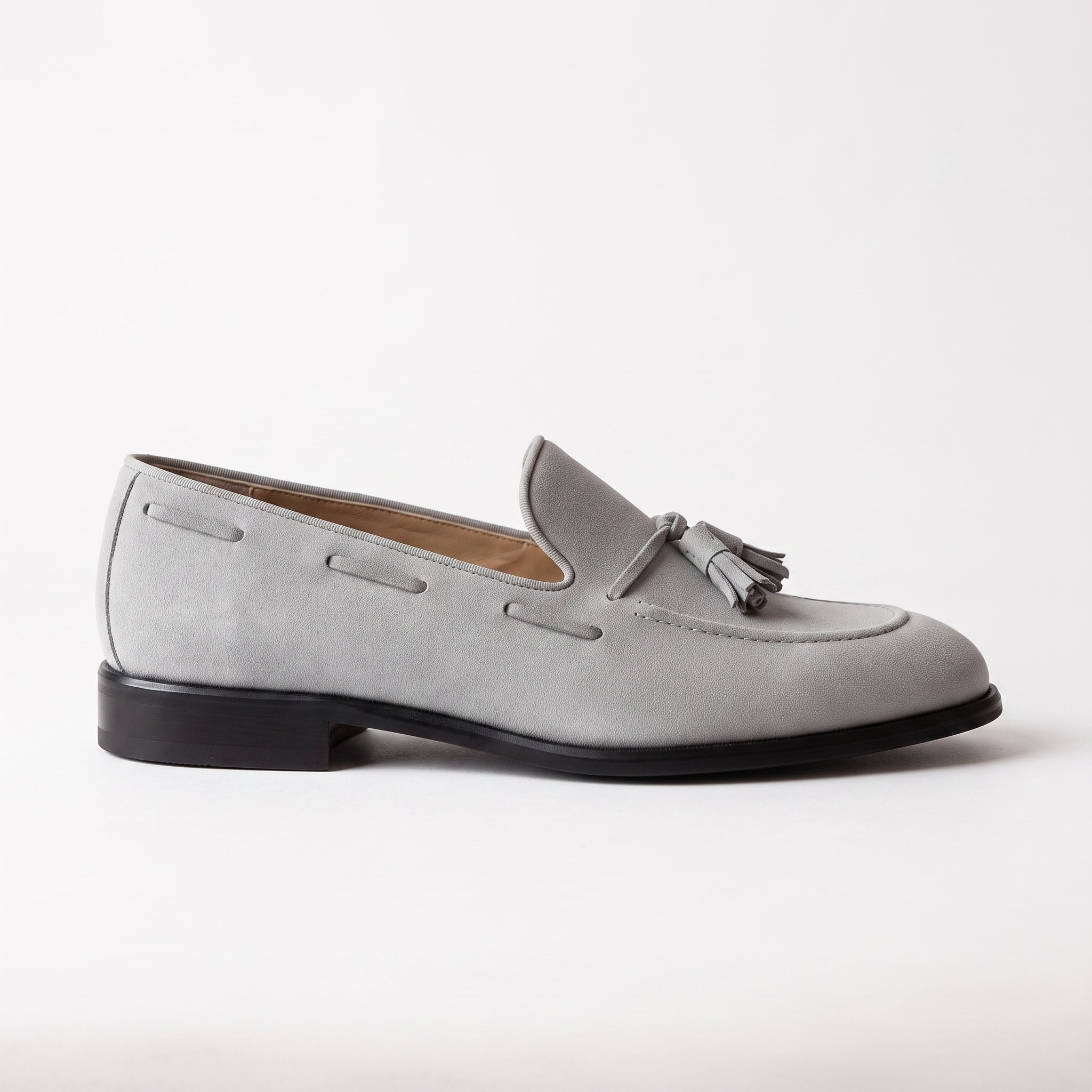 Men's Light Gray Suede Tassel Loafers — Woolton