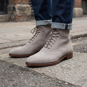 Men's Light Gray Wingtip Suede Lace-Up Ankle Boots — Emberton