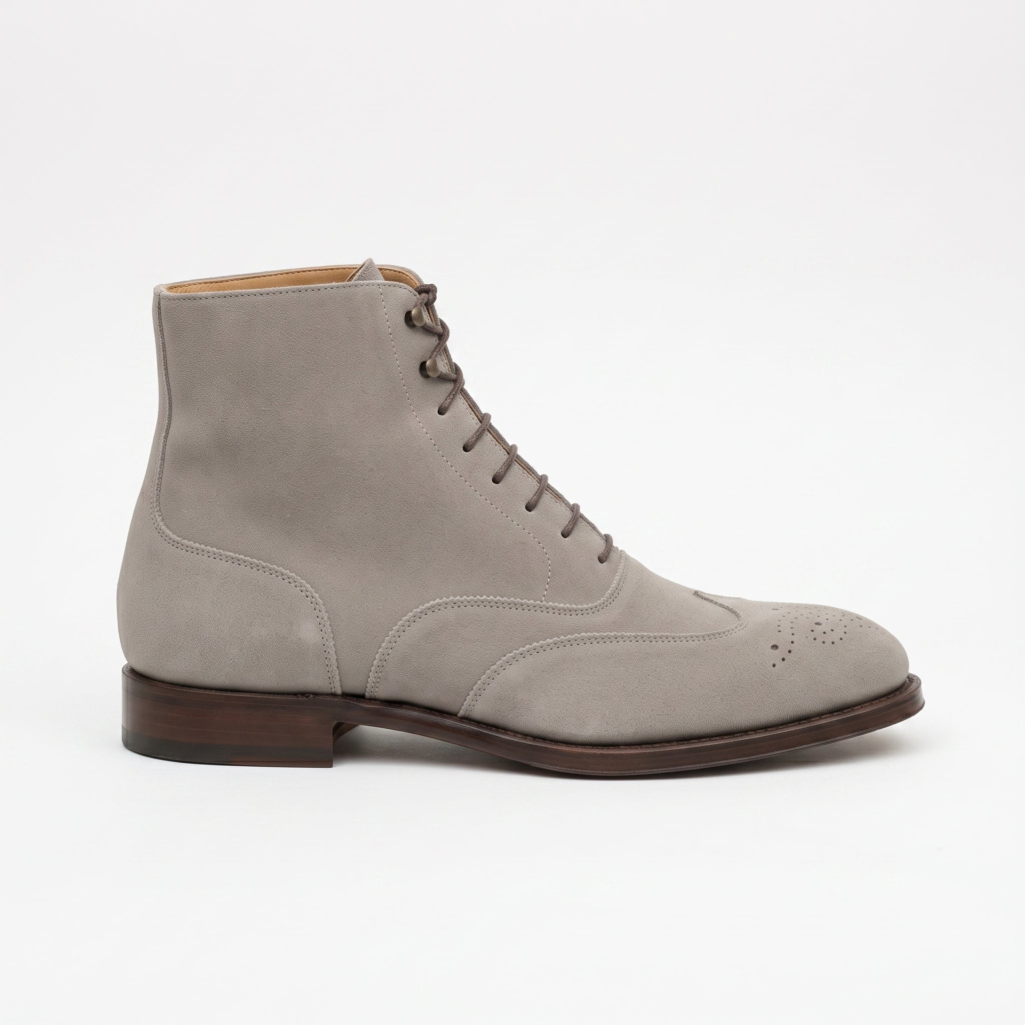 Men's Light Gray Wingtip Suede Lace-Up Ankle Boots — Emberton