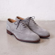 Men's Light Gray Wingtip Suede Oxfords — Galsworthy