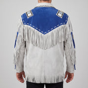 Men's Light Grey and Royal Blue Fringed Suede Jacket — Eastham