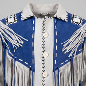 Men's Light Grey and Royal Blue Fringed Suede Jacket — Eastham