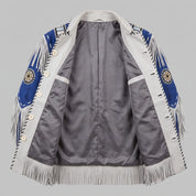 Men's Light Grey and Royal Blue Fringed Suede Jacket — Eastham