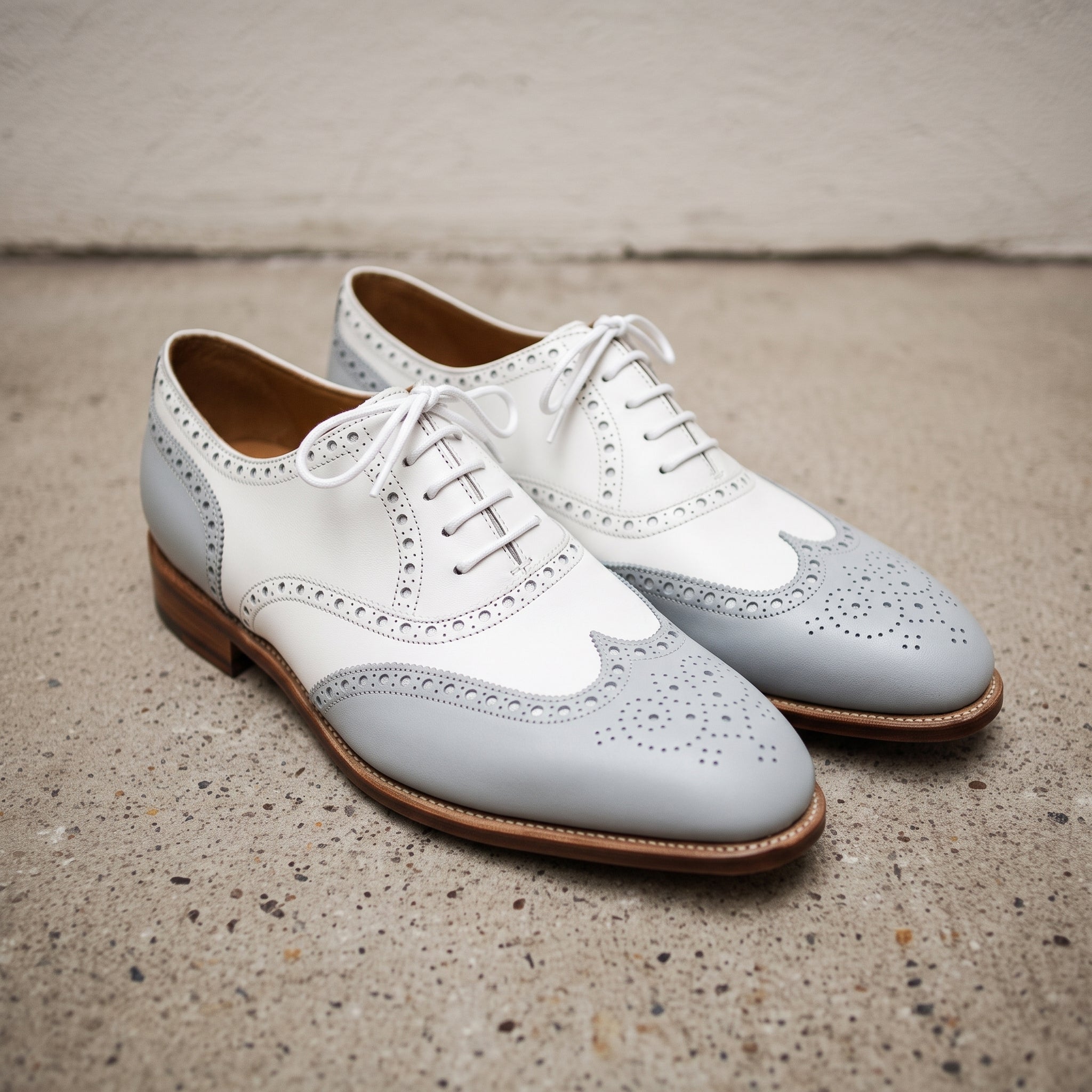 Men's Light Grey and White Wingtip Leather Spectator Oxfords — Hawthorne