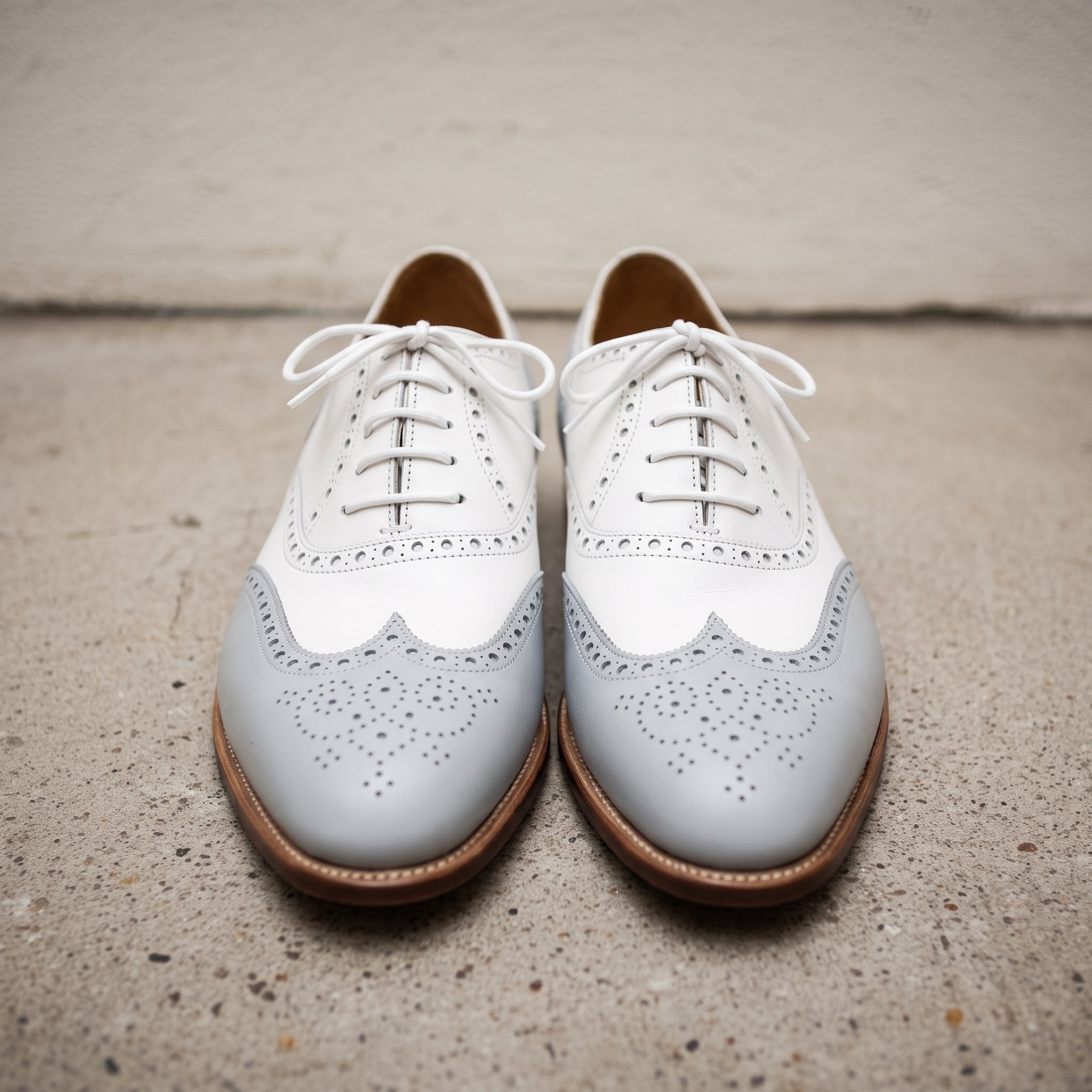 Men's Light Grey and White Wingtip Leather Spectator Oxfords — Hawthorne