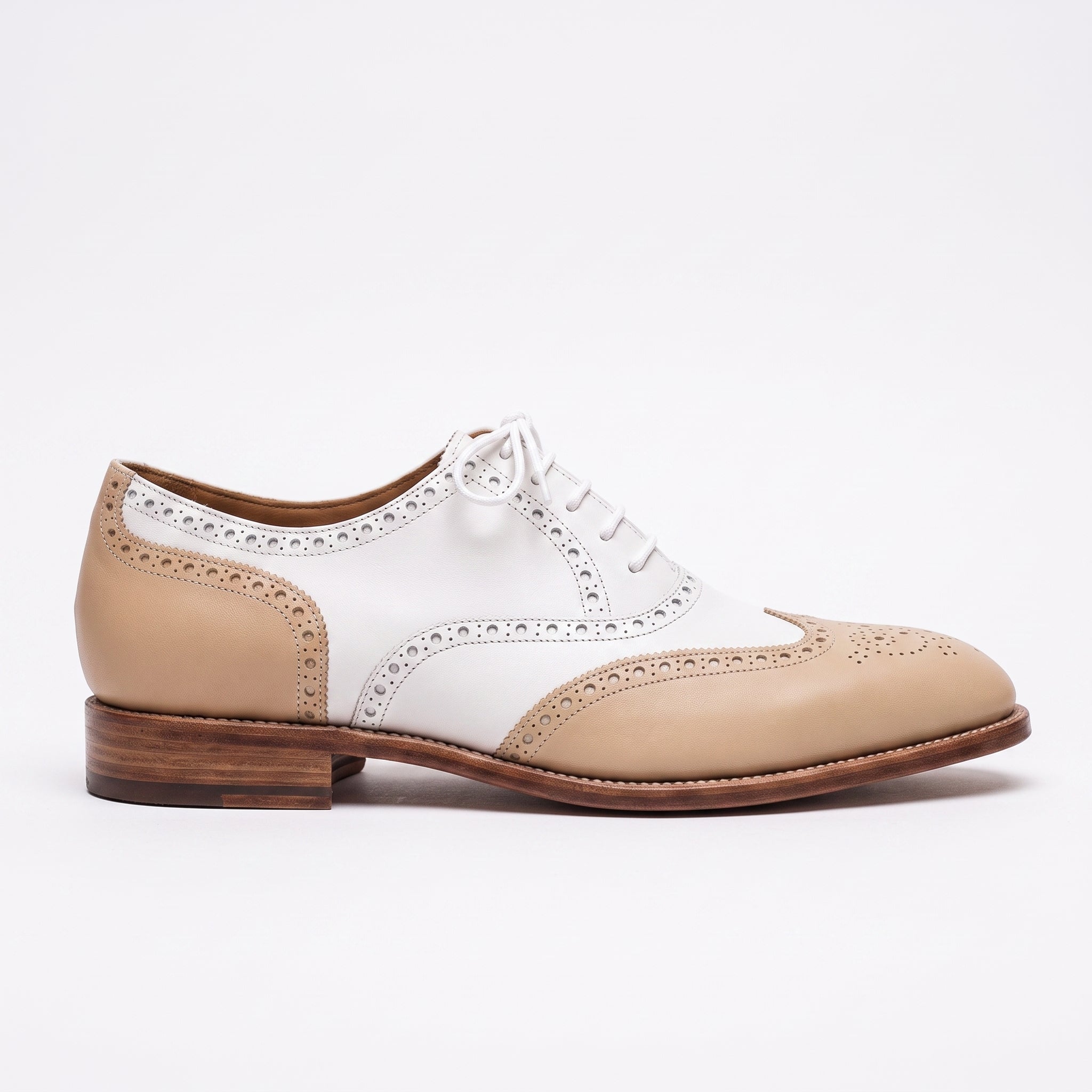 Men's Tan and White Wingtip Leather Spectator Oxfords — Hawthorne