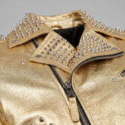 Men's Metallic Gold Studded Leather Biker Jacket — Abbeville
