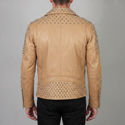 Men's Tan Studded Leather Biker Jacket — Abbeville