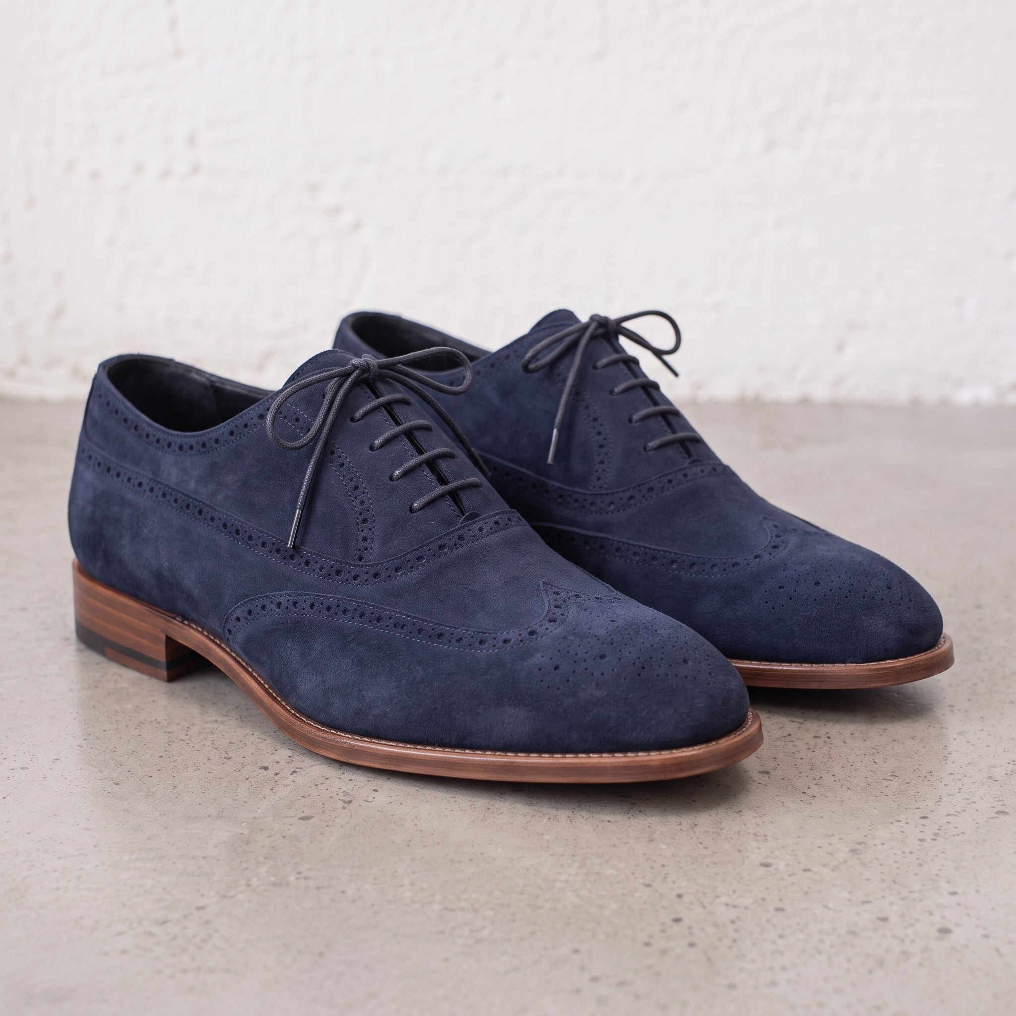 Men's Midnight Navy Wingtip Suede Oxfords — Beckwith