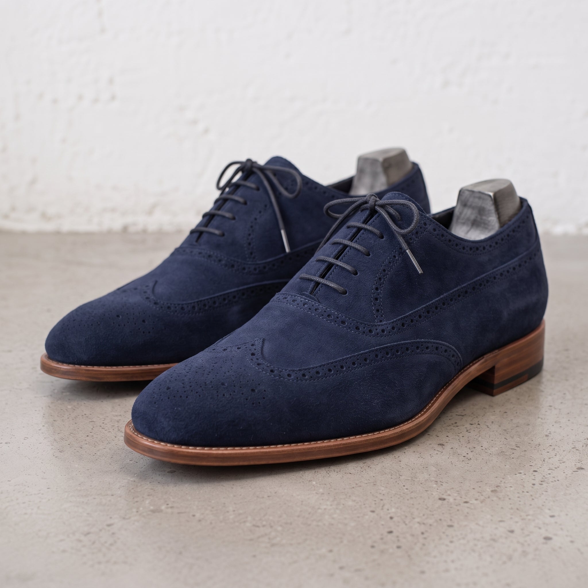 Men's Midnight Navy Wingtip Suede Oxfords — Beckwith