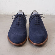 Men's Midnight Navy Wingtip Suede Oxfords — Beckwith